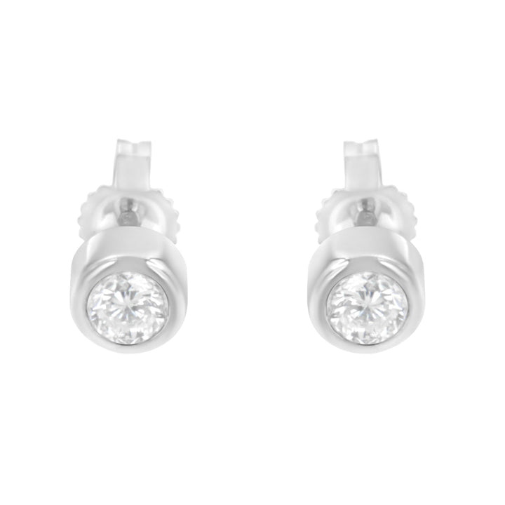 10K White Gold 0.30 Cttw Round Brilliant-Cut Near Colorless Diamond Bezel-Set Stud Earrings (H-I Color, I1-I2 Clarity)