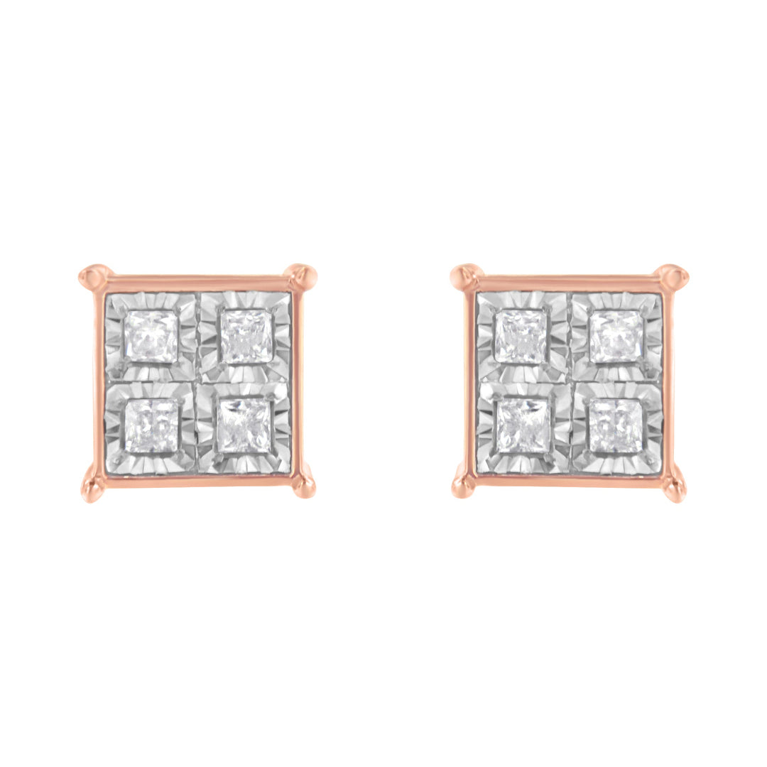 Rose Gold Plated Sterling Silver Diamond Composite Stud Earrings (3/4 cttw, J-K Color, I1-I2 Clarity)
