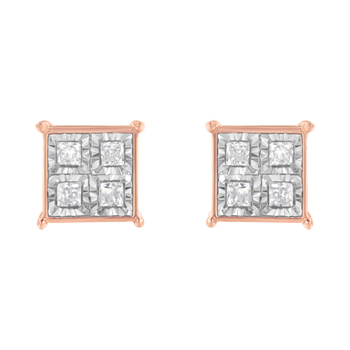 Rose Gold Plated Sterling Silver Diamond Composite Stud Earrings (3/4 cttw, J-K Color, I1-I2 Clarity)
