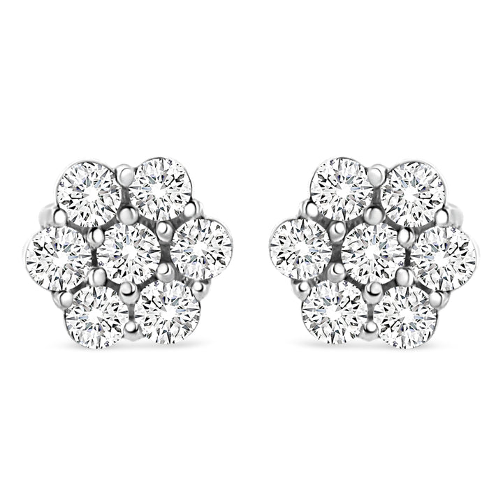 14K White Gold 1/2 cttw Round-Cut Diamond Floral Stud Earrings (I-J Color, SI2-I1 Clarity)