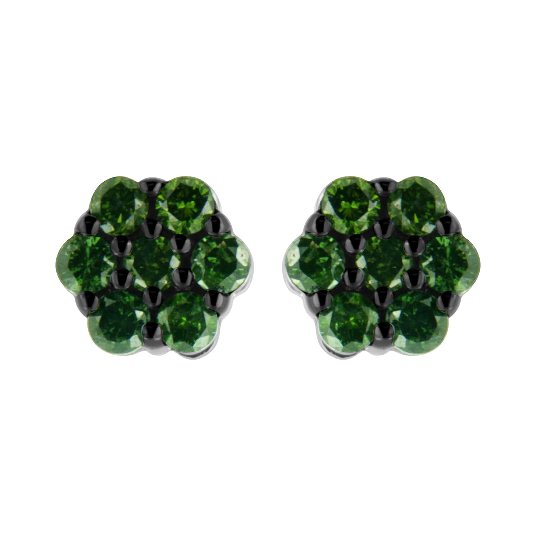 .925 Sterling Silver 1/4 Cttw Treated Yellow Diamond Floral Stud Earrings (Yellow Color, I1-I2 Clarity)