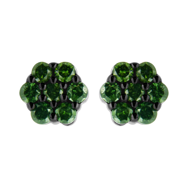 .925 Sterling Silver 1/4 Cttw Treated Yellow Diamond Floral Stud Earrings (Yellow Color, I1-I2 Clarity)