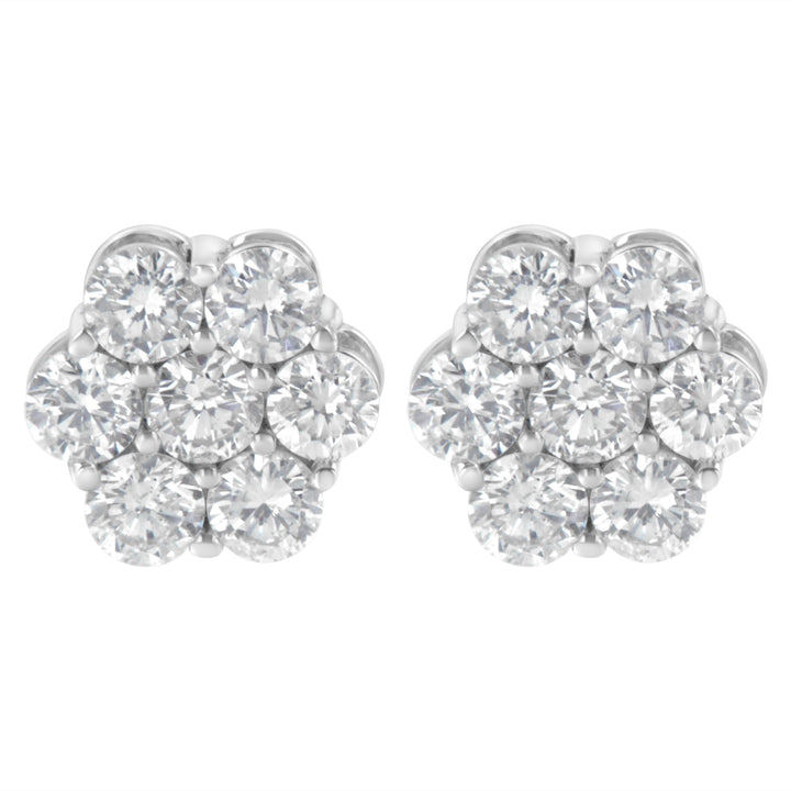 Sterling Silver 2 cttw Floral Composite 7 Stone Diamond Stud Earring (I-J, I1-I2)