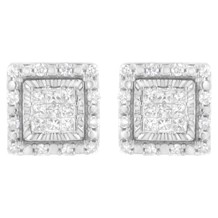 10K White Gold 1/2 cttw Invisible Set Princess-Cut Diamond Square Stud Earring (I-J Color, I1-I2 Clarity)