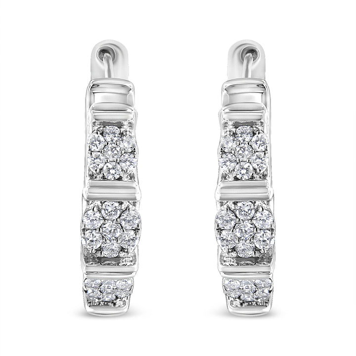 .925 Sterling Silver 1/2 Cttw Lab Grown Round Diamond Floral Cluster Hoop Earrings (F-G Color, SI1-SI2 Clarity)