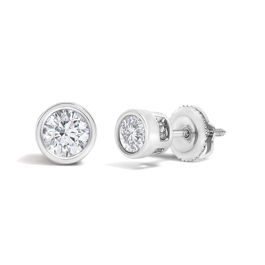 14K White Gold 1/2 Cttw Lab Grown Diamond Bezel Solitaire Stud Earrings