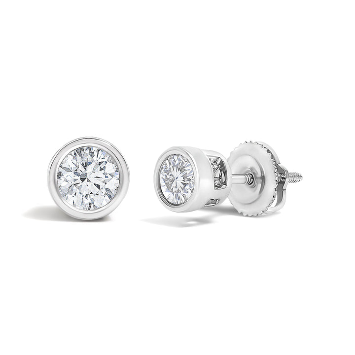 14K White Gold 1/2 Cttw Lab Grown Diamond Bezel Solitaire Stud Earrings