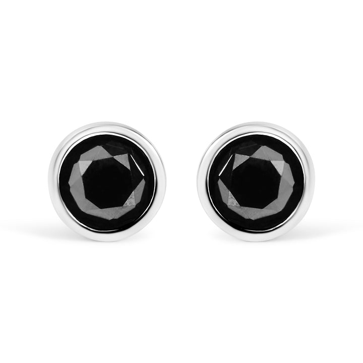 .925 Sterling Silver 4.00 Cttw Round Brilliant-Cut Black Diamond Bezel-Set Stud Earrings with Screw Backs (Fancy Color-Enhanced, I2-I3 Clarity)