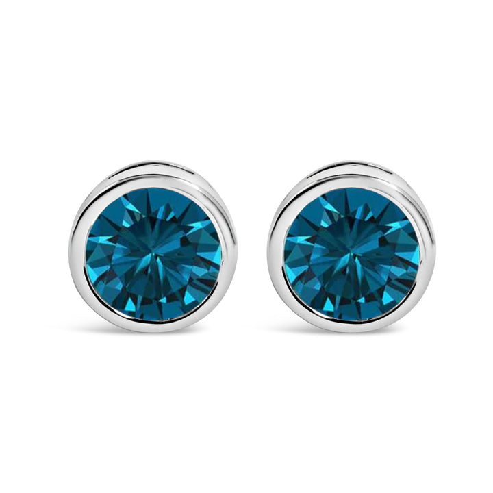 14K White Gold 1.0 Cttw Bezel Set Lab Grown Blue Diamond Solitaire Stud Earrings