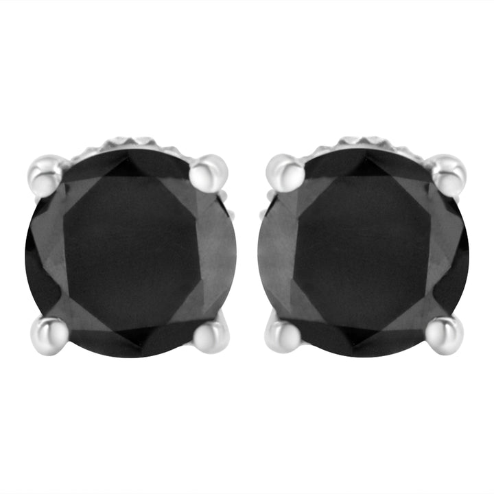 .925 Sterling Silver 2.00 Cttw Round Brilliant-Cut Black Diamond Classic 4-Prong Stud Earrings with Screw Backs (Fancy Color-Enhanced, I2-I3 Clarity)