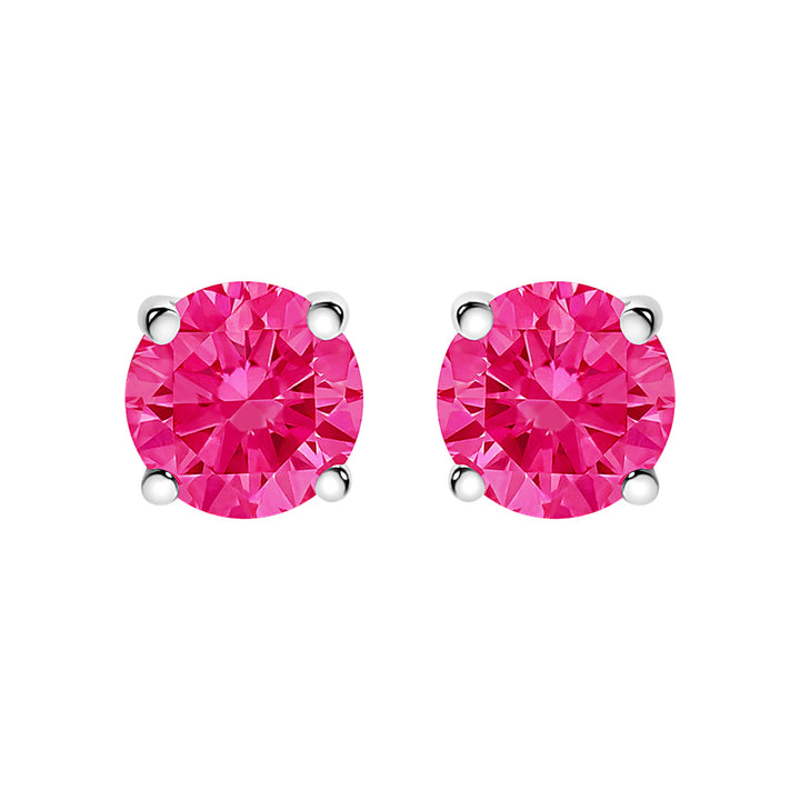 14K White Gold 1/2 Cttw Round Brilliant Cut Lab Grown Pink Diamond 4-Prong Classic Solitaire Earrings (Pink Color, VVS2-VS1 Clarity)