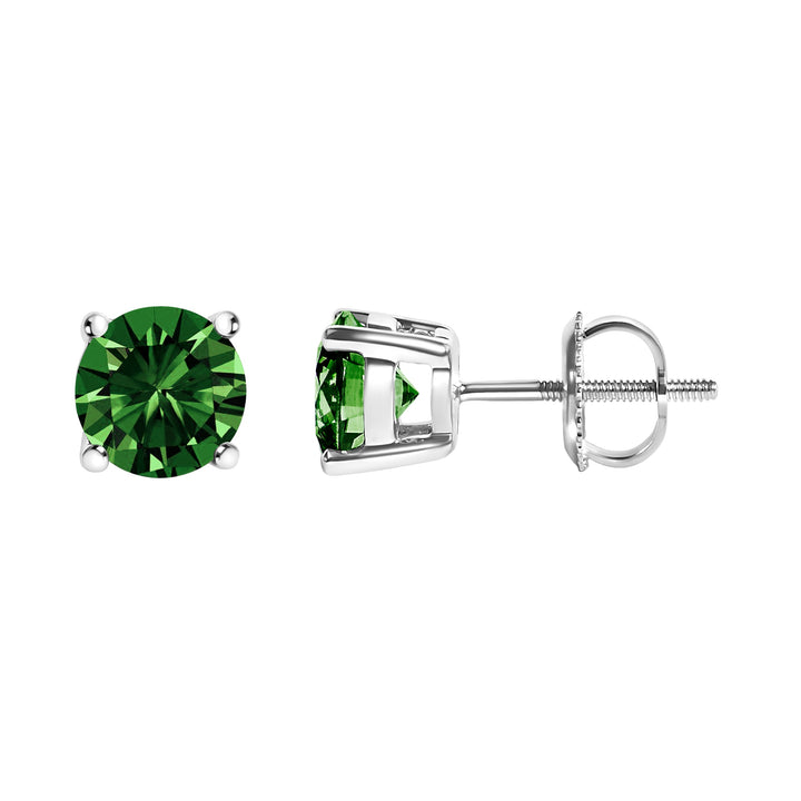 14K White Gold 1.0 Cttw Lab Grown Green Diamond Classic Solitaire Stud Earrings