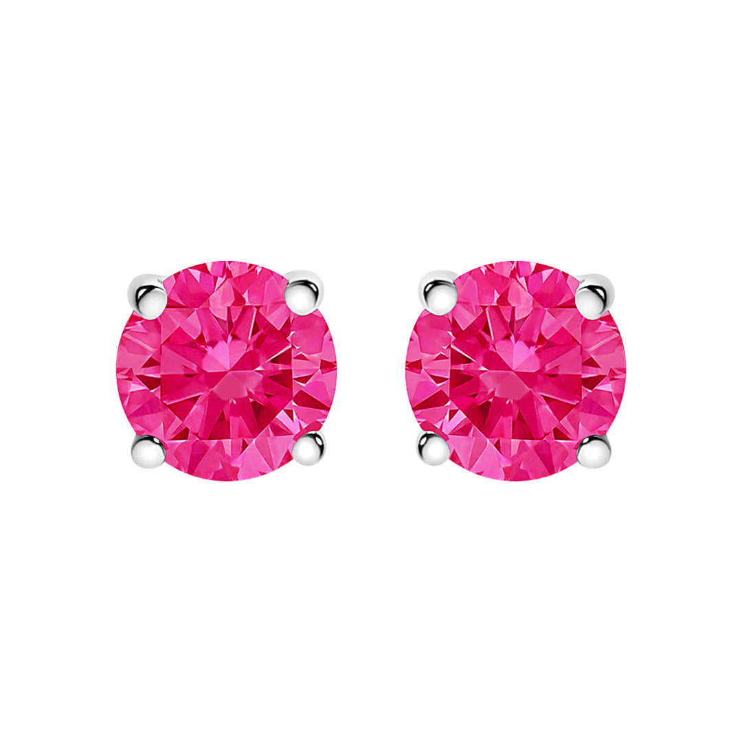 14K White Gold 1.0 Cttw Round Brilliant Cut Lab Grown Pink Diamond 4-Prong Classic Solitaire Earrings (Pink Color, VVS2-VS1 Clarity)