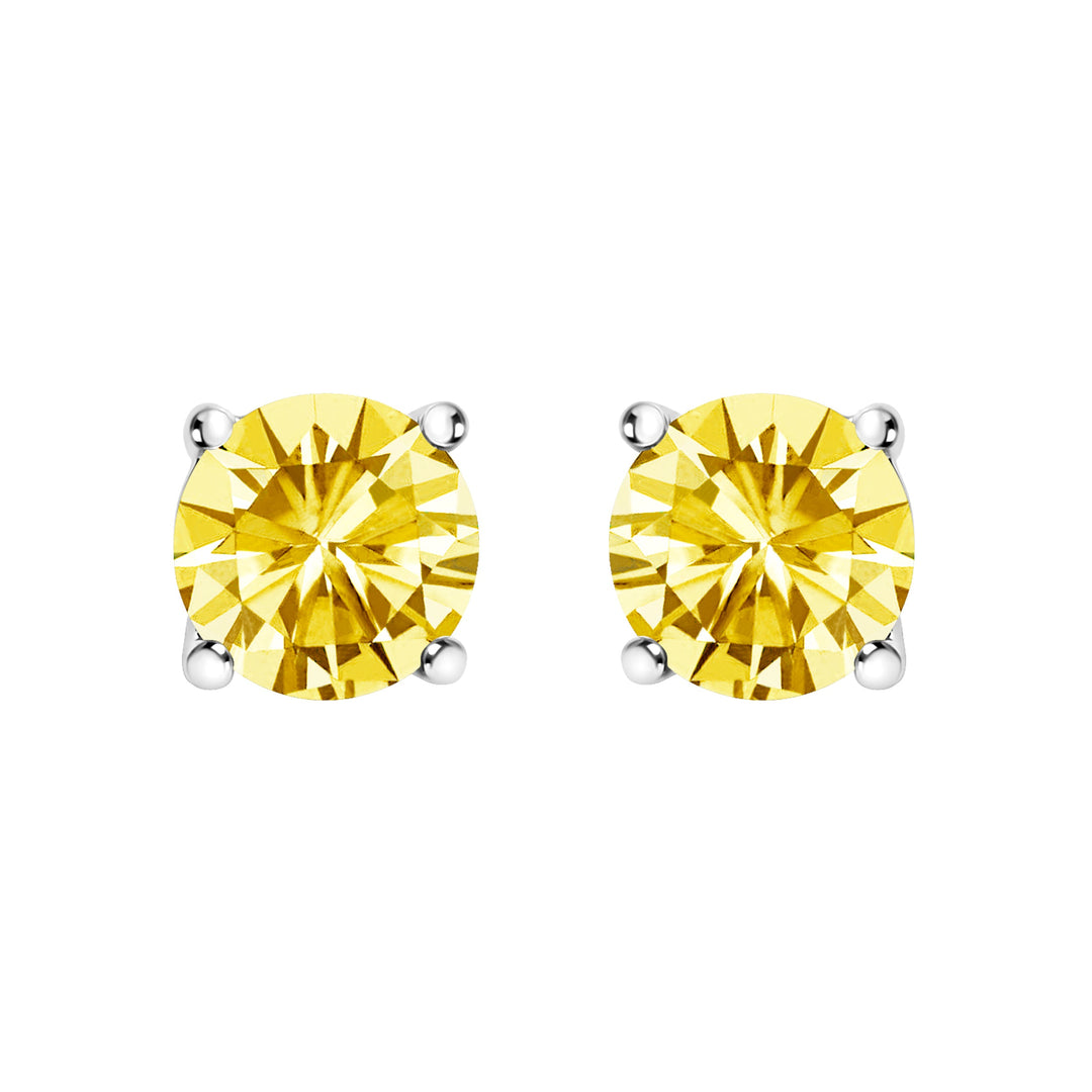 14K White Gold 1.0 Cttw Lab Grown Yellow Diamond Solitaire Stud Earrings (Yellow Color, VS2-SI1 Clarity)