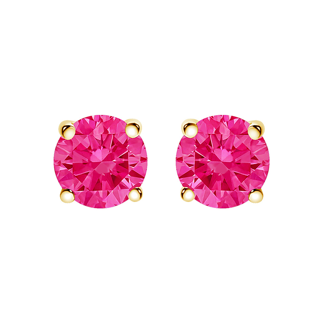 14K Yellow Gold 1.00 Cttw Round Brilliant Cut Lab Grown Pink Diamond 4-Prong Classic Solitaire Earrings (Pink Color, VVS2-VS1 Clarity)