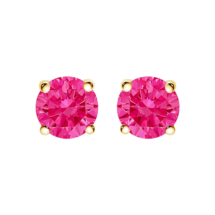 14K Yellow Gold 1.00 Cttw Round Brilliant Cut Lab Grown Pink Diamond 4-Prong Classic Solitaire Earrings (Pink Color, VVS2-VS1 Clarity)