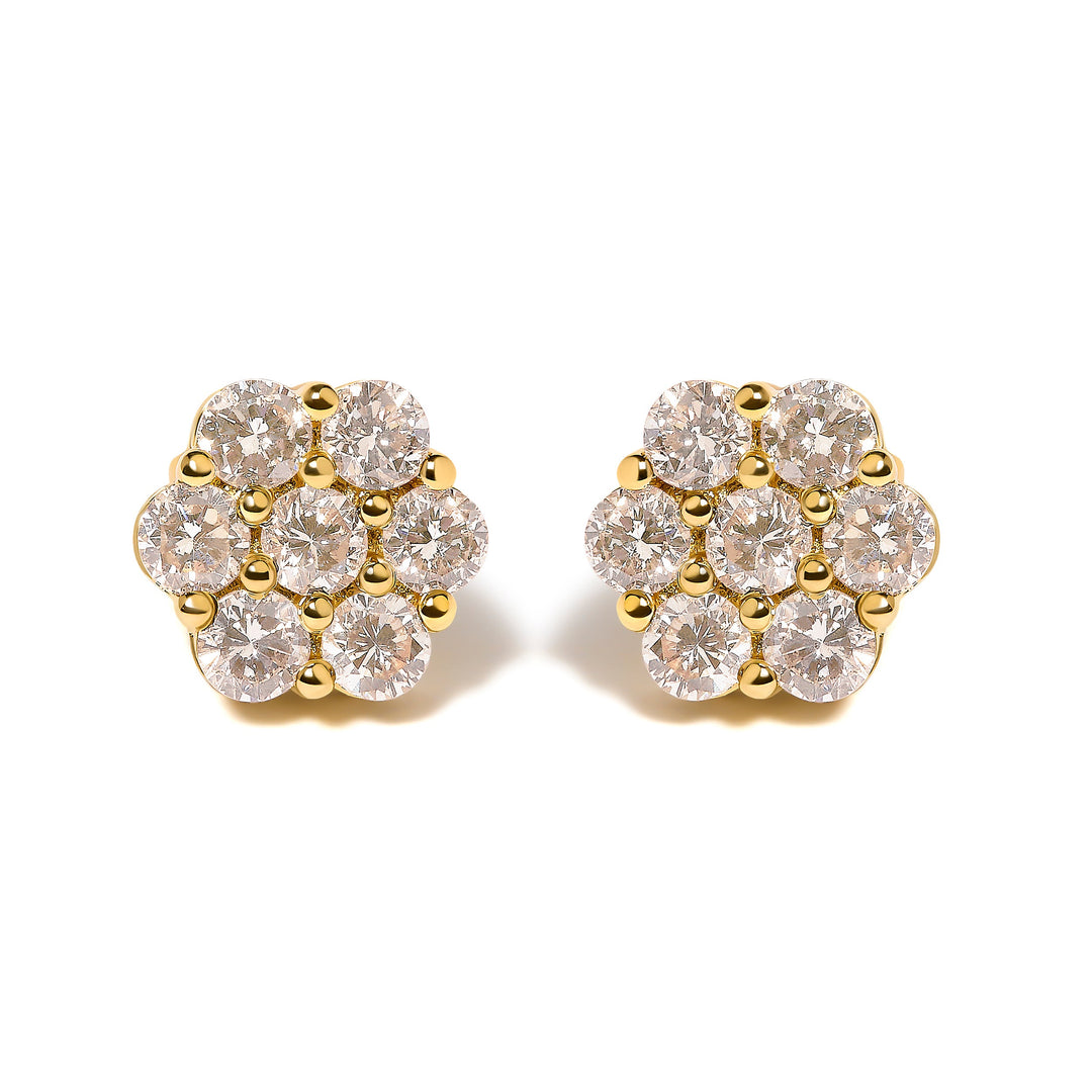 14K Yellow Gold 3.0 Cttw Diamond Floral Cluster Stud Earring