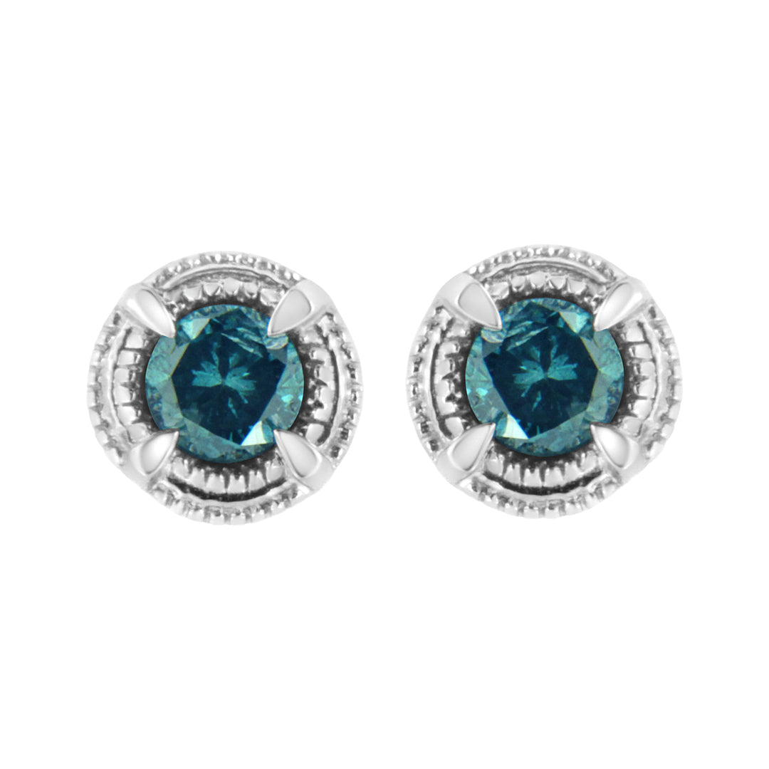 .925 Sterling Silver 1 cttw Treated Black Diamond Modern 4-Prong Solitaire Milgrain Stud Earrings (Black Color, I1-I2 Clarity)