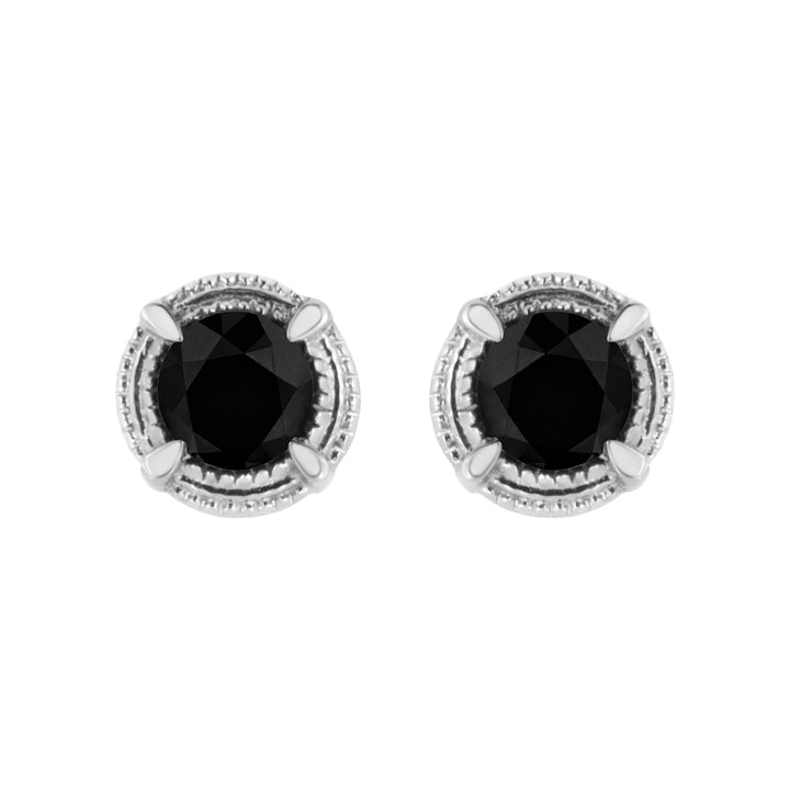 .925 Sterling Silver 1 cttw Treated Black Diamond Modern 4-Prong Solitaire Milgrain Stud Earrings (Black Color, I1-I2 Clarity)