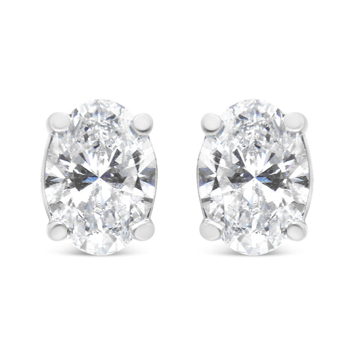 14K White Gold 1.00 Cttw Lab Grown Oval Solitaire Diamond Stud Earrings (F-G Color, VS2-SI1 Clarity)