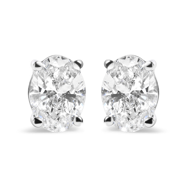 14K White Gold 2.0 Cttw Prong Set Lab Grown Oval Diamond Solitaire Stud Earring (F-G Color, VS1-VS2 Clarity)