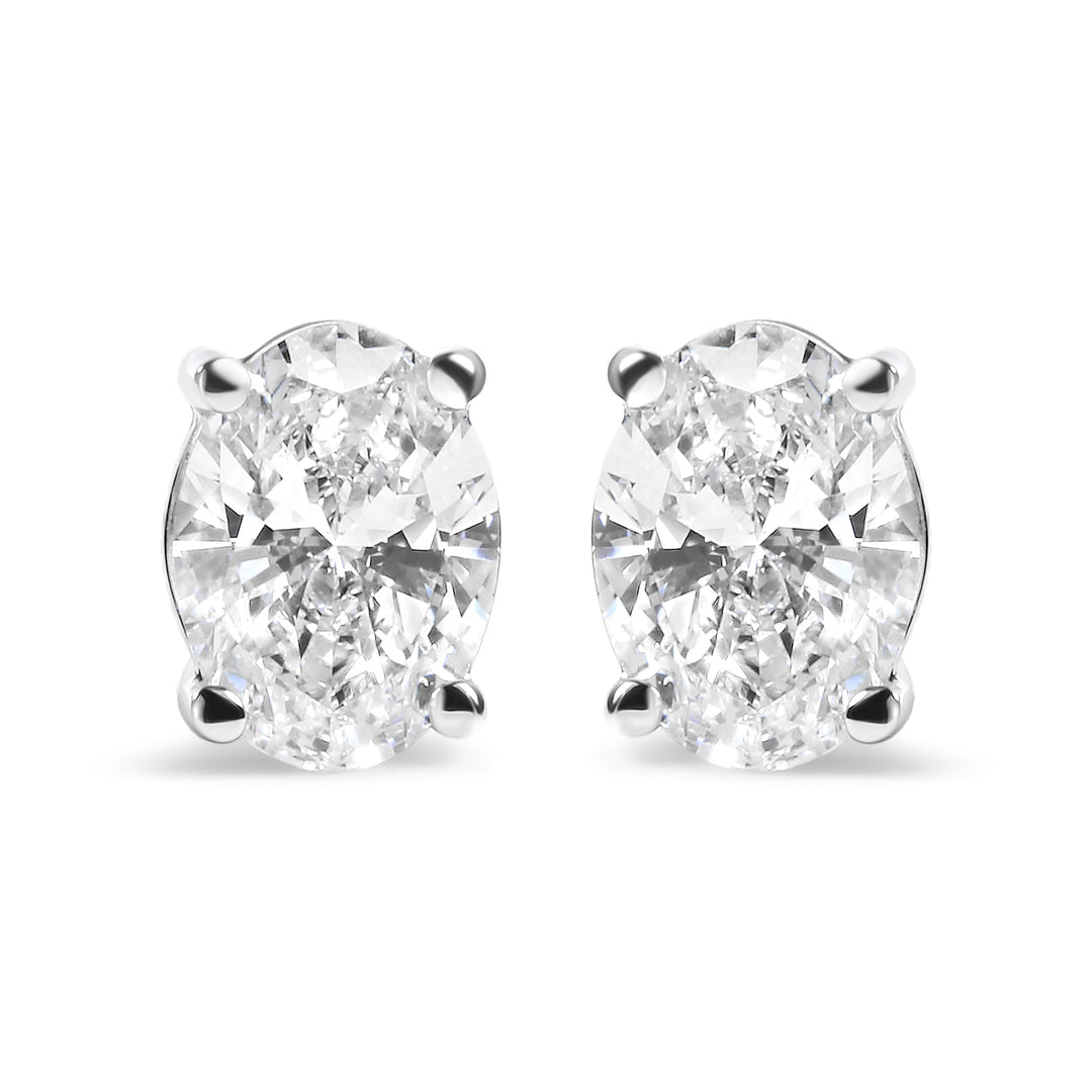 14K White Gold 3/4 Cttw Oval Shape Lab Grown Diamond Solitaire Stud Earrings (F-G Color, VS1-VS2 Clarity)