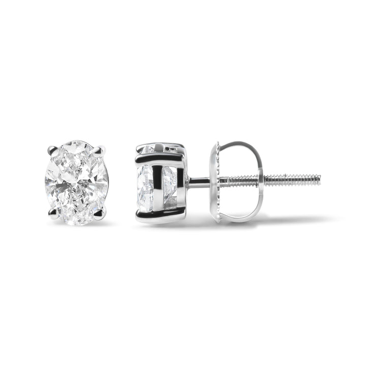 14K White Gold 2.0 Cttw Prong Set Lab Grown Oval Diamond Solitaire Stud Earring (F-G Color, VS1-VS2 Clarity)