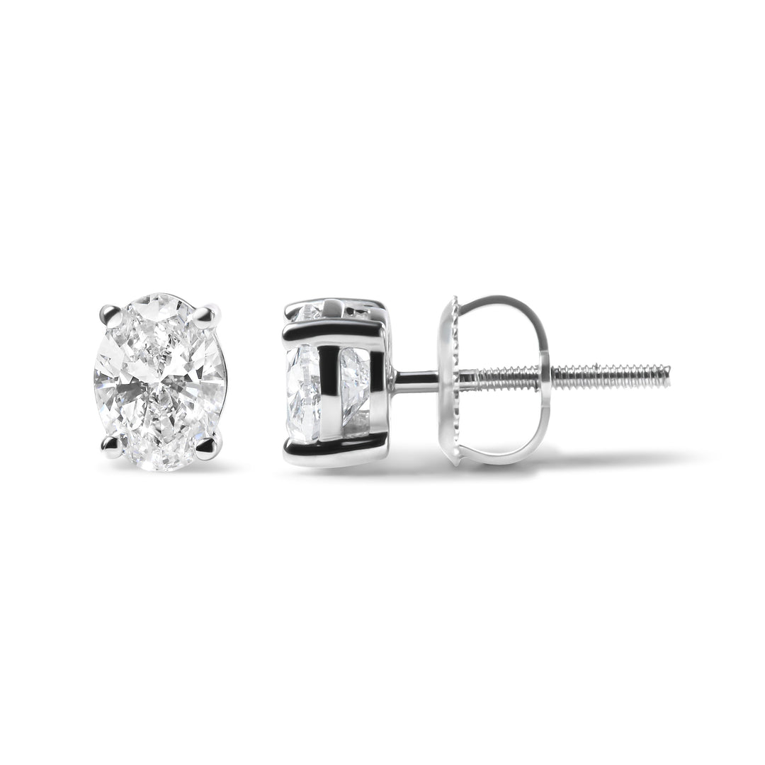 14K White Gold 3/4 Cttw Oval Shape Lab Grown Diamond Solitaire Stud Earrings (F-G Color, VS1-VS2 Clarity)