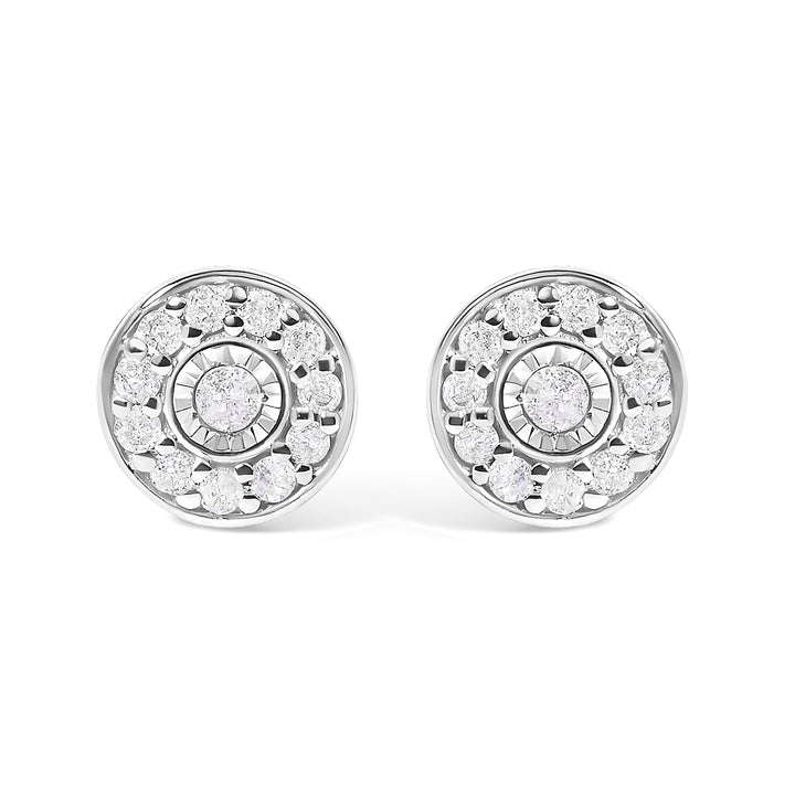 .925 Sterling Silver 1/4 Cttw Diamond Miracle Set Solitaire with Halo Stud Earrings