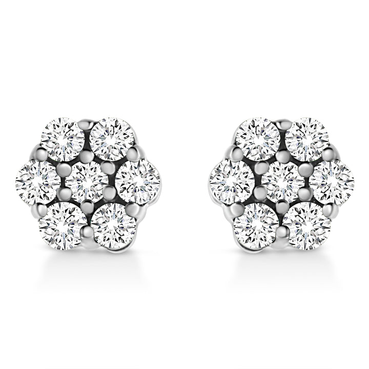 14K White Gold 1/2 Cttw Prong Set Round-Cut Diamond Flower Stud Earring (H-I Color, I1-I2 Clarity)