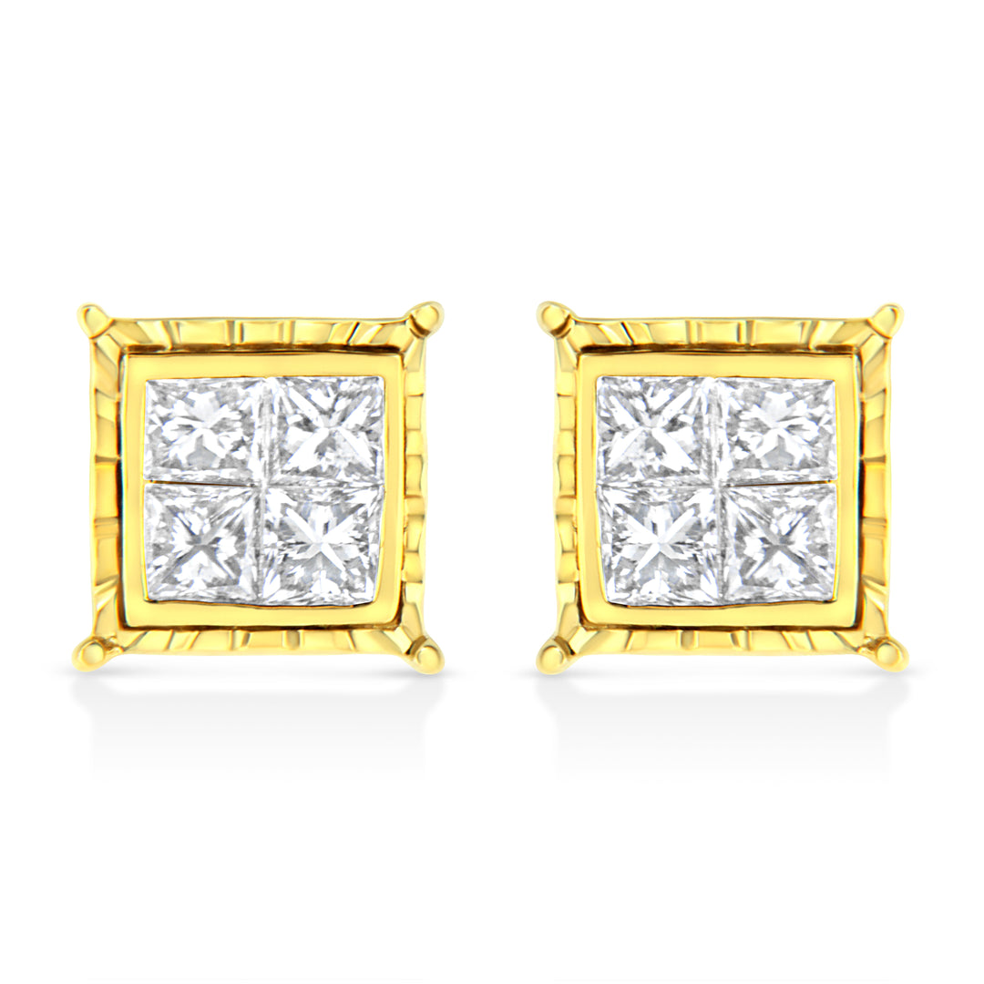 14K Yellow Gold 1 Cttw Princess Cut Diamond Square Stud Earrings