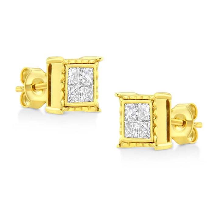 14K Yellow Gold 1 Cttw Princess Cut Diamond Square Stud Earrings