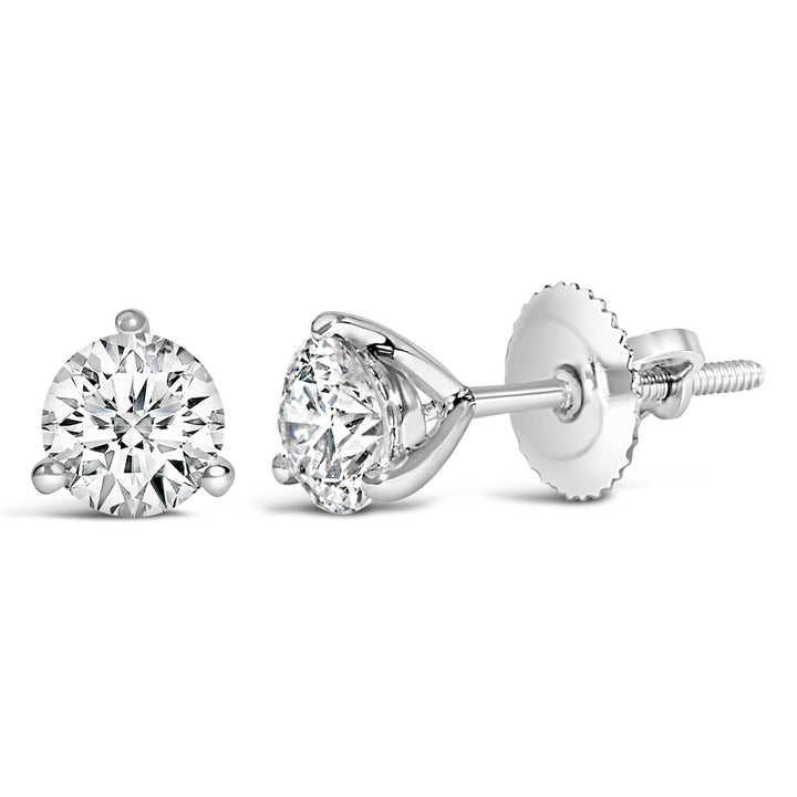 14K White Gold 2.0 Cttw 3-Prong Martini Set Brilliant Round-Cut Solitaire Lab Grown Diamond Screwback Stud Earrings (F-G Color, VS1-VS2 Clarity)