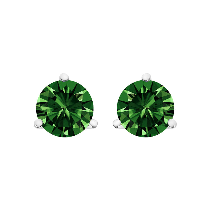 14K White Gold 1.0 Cttw 3-Prong Martini Set Lab Grown Green Diamond Solitaire Stud Earrings