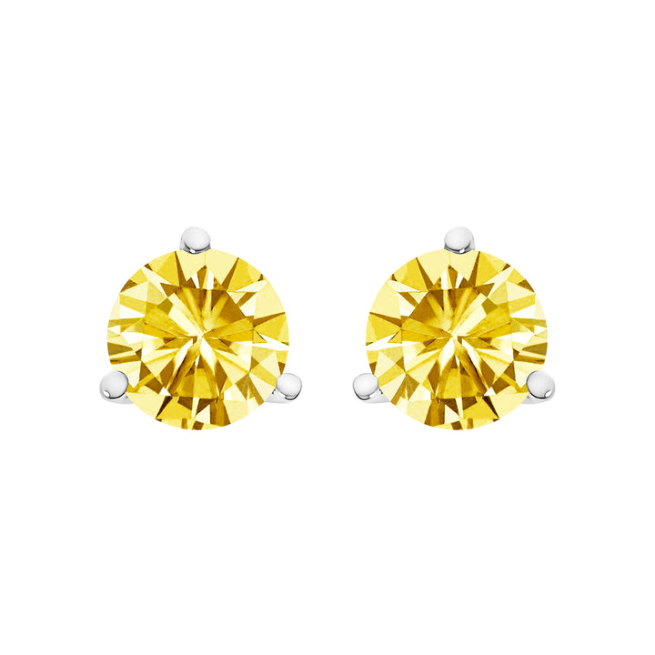 14K White Gold 3-Prong Martini Set 1.0 Cttw Yellow Lab Grown Diamond Solitaire Stud Earrings