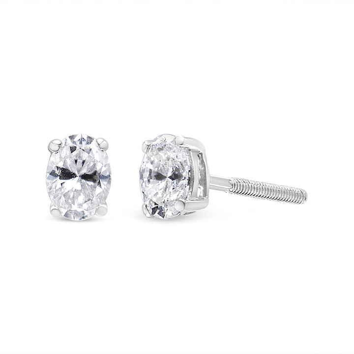 14K White Gold 1.00 Cttw Lab Grown Oval Solitaire Diamond Stud Earrings (F-G Color, VS2-SI1 Clarity)