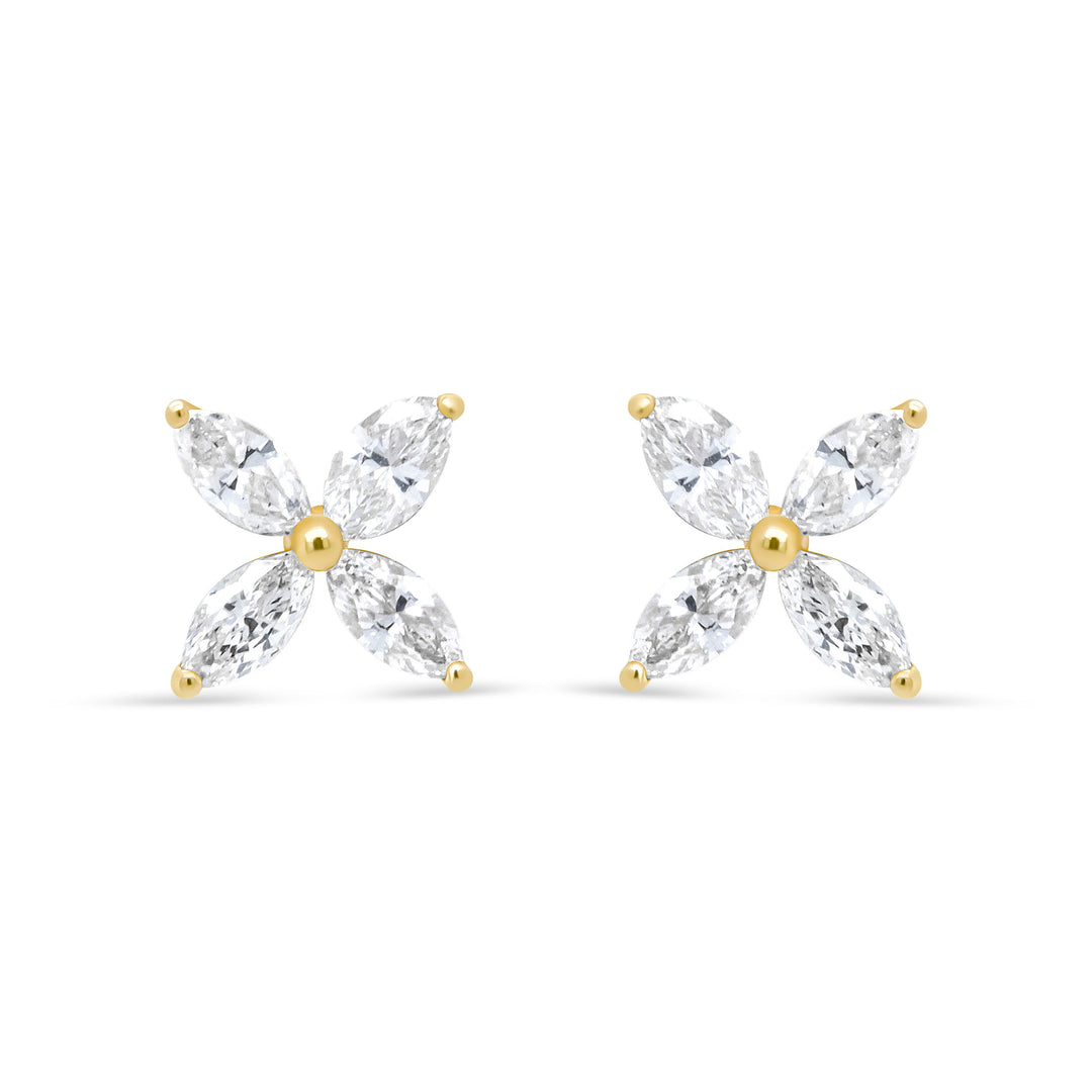 14K White Gold 1/2 Cttw Marquise Diamond 8 Stone Floral Leaf Stud Earrings (H-I Color, SI1-SI2 Clarity)