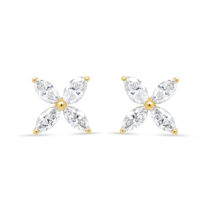 14K White Gold 1/2 Cttw Marquise Diamond 8 Stone Floral Leaf Stud Earrings (H-I Color, SI1-SI2 Clarity)