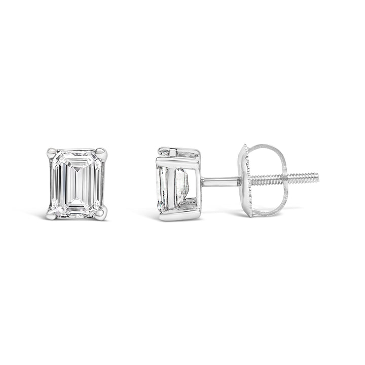 14K White Gold 1.0 Cttw Emerald Cut Lab-Grown Diamond Solitaire Stud Earrings (F-G Color, VS1-VS2 Clarity)