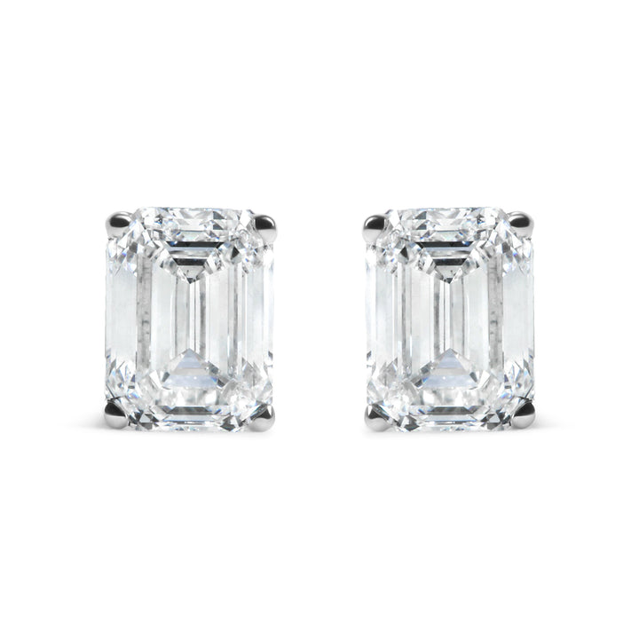 14K White Gold 2.0 Cttw Emerald Cut Lab Grown Diamond Solitaire Stud Earrings (G-H Color, VS1-VS2 Clarity)