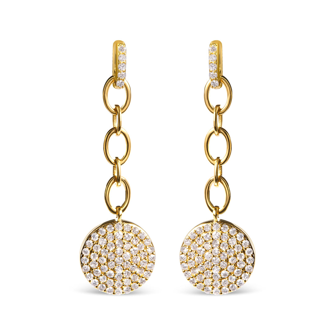 18K Yellow Gold Plated .925 Sterling Silver 1.0 Cttw Diamond Composite Cluster Dangle Chain Earrings (I-J Color, I1-I2 Clarity)