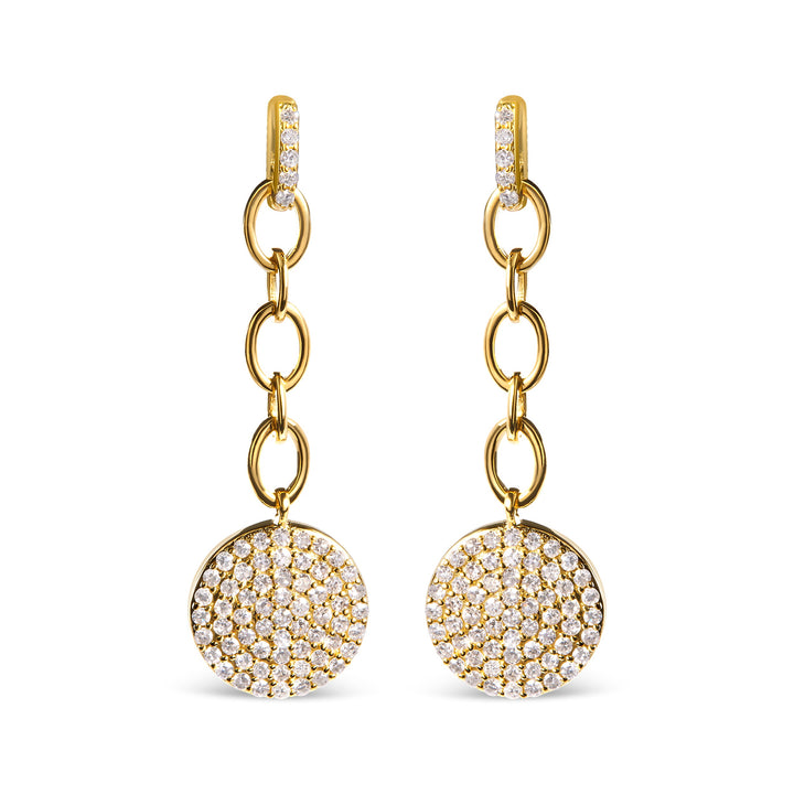 14K Yellow Gold 1.0 Cttw Diamond Chain Cluster Dangle Chain Earrings (I-J Color, I1-I2 Clarity)