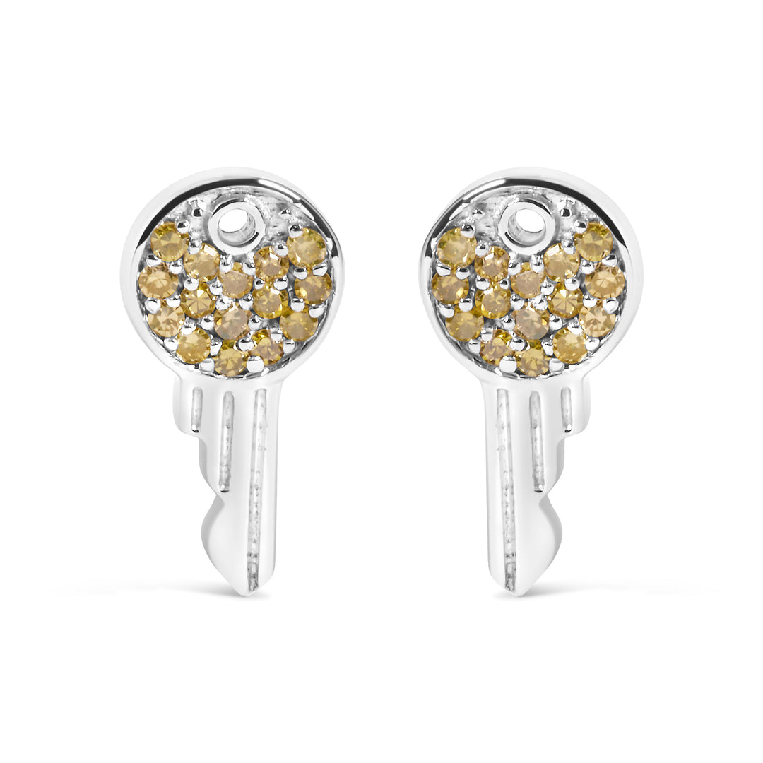 925 Sterling Silver 1/6ct TDW  Yellow Treated  Diamond Charm Earrings