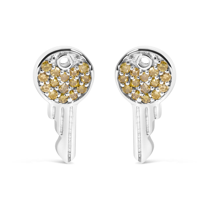 925 Sterling Silver 1/6ct TDW  Yellow Treated  Diamond Charm Earrings