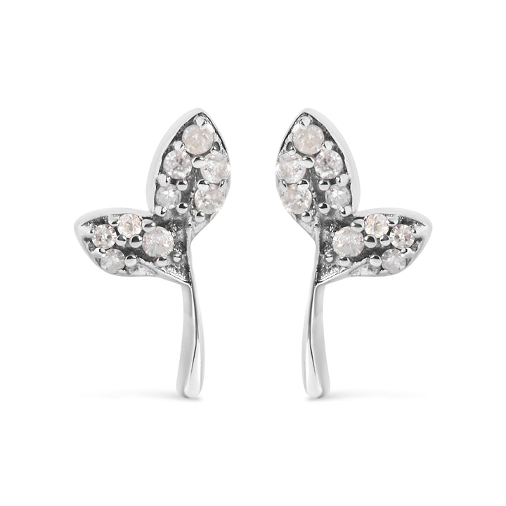925 Sterling Silver 1/16ct TDW Diamond Leaf Earrings