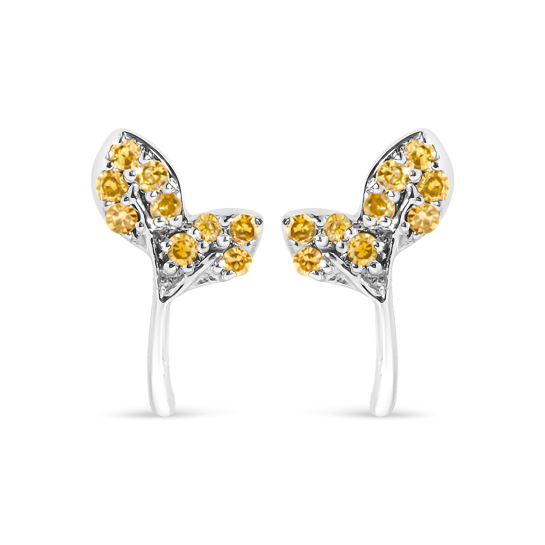 925 Sterling Silver 1/16ct TDW  Yellow Treated Diamond Leaf Earrings