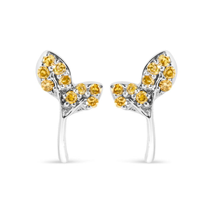 925 Sterling Silver 1/16ct TDW  Yellow Treated Diamond Leaf Earrings