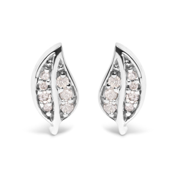 .925 Sterling Silver Diamond Accent Leaf Stud Earrings