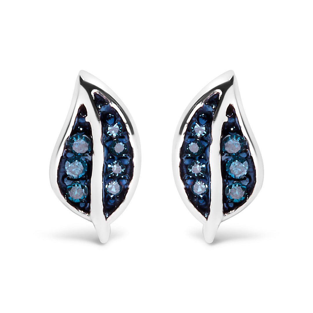 .925 Sterling Silver Blue Diamond Accent Leaf Stud Earrings