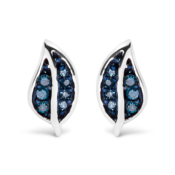 .925 Sterling Silver Blue Diamond Accent Leaf Stud Earrings